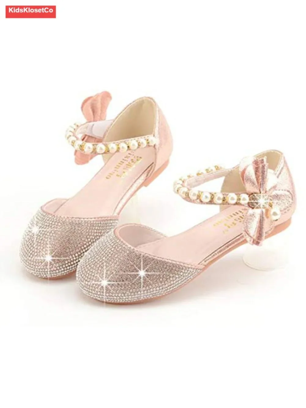 Sparkle Mary Jane Ballet Flats for Girls - Faux Leather Rhinestone Pearl